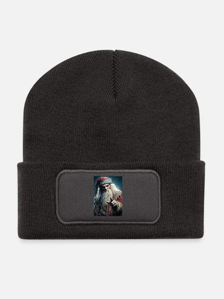 Gruseliger Weihnachtskrampus Santa - Recycelte Patch Beanie - Dunkelgrau