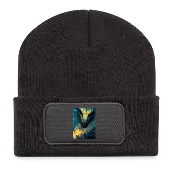 Sturmgebundener Drache über der Stadt - Recycelte Patch Beanie - Dunkelgrau - Vorne