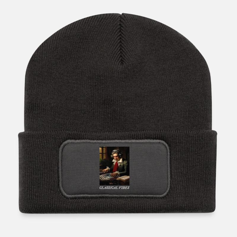 Klassische Vibes Mozart DJ - Recycelte Patch Beanie - Dunkelgrau