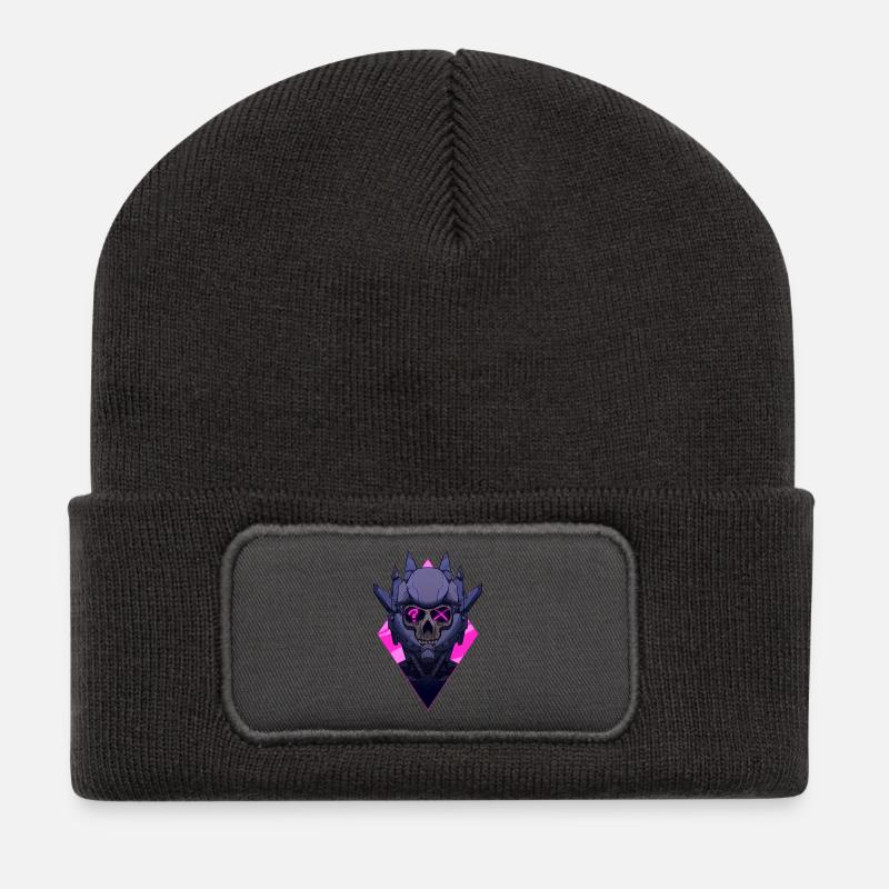 Grausame Neon Totenkopf Maske - Recycelte Patch Beanie - Dunkelgrau
