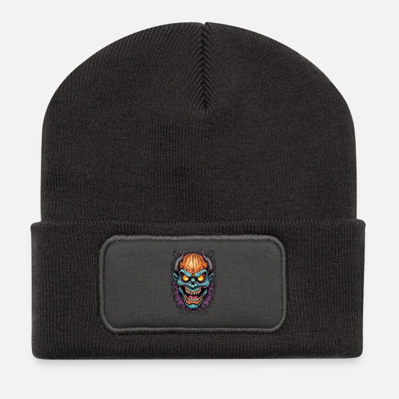 Dämonische Neonmaske - Recycelte Patch Beanie - Dunkelgrau