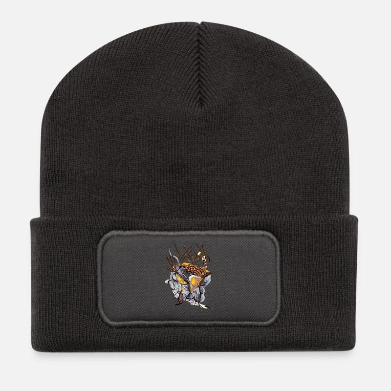 Orangene Pflanzenwildnis - Recycelte Patch Beanie - Dunkelgrau