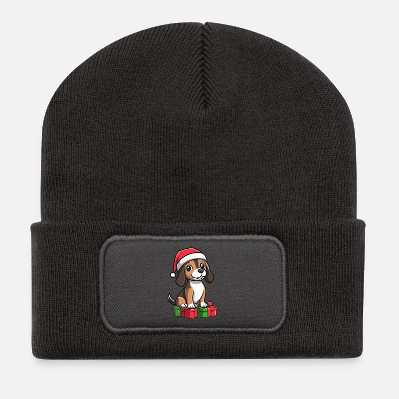 Beagle Hund Weihnachten Geschenke - Recycelte Patch Beanie - Dunkelgrau