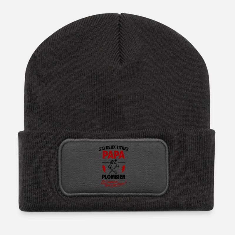 Vatertagsgeschenkidee für Papa und Klempner - Recycelte Patch Beanie - Dunkelgrau