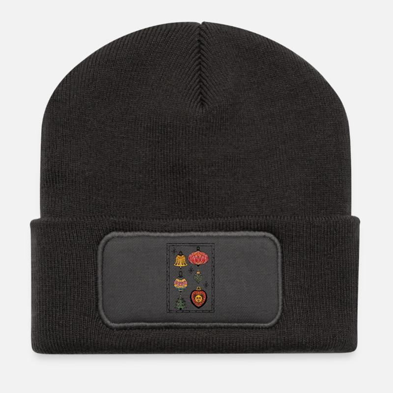 Bunte Weihnachtsornamente - Recycelte Patch Beanie - Dunkelgrau