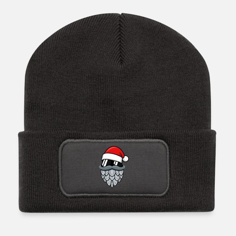 Cooler Santa Claus mit Hopfen-Bart und Brille - Recycelte Patch Beanie - Dunkelgrau
