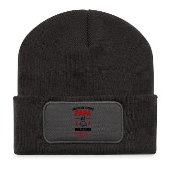 Militär-Vatergeschenk Vatertagsgeschenk Weihnachtsgeschenk - Recycelte Patch Beanie - Dunkelgrau - Vorne