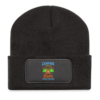 Funny Camping Bear Beer Solves Problems Art - Recycelte Patch Beanie - Dunkelgrau - Vorne