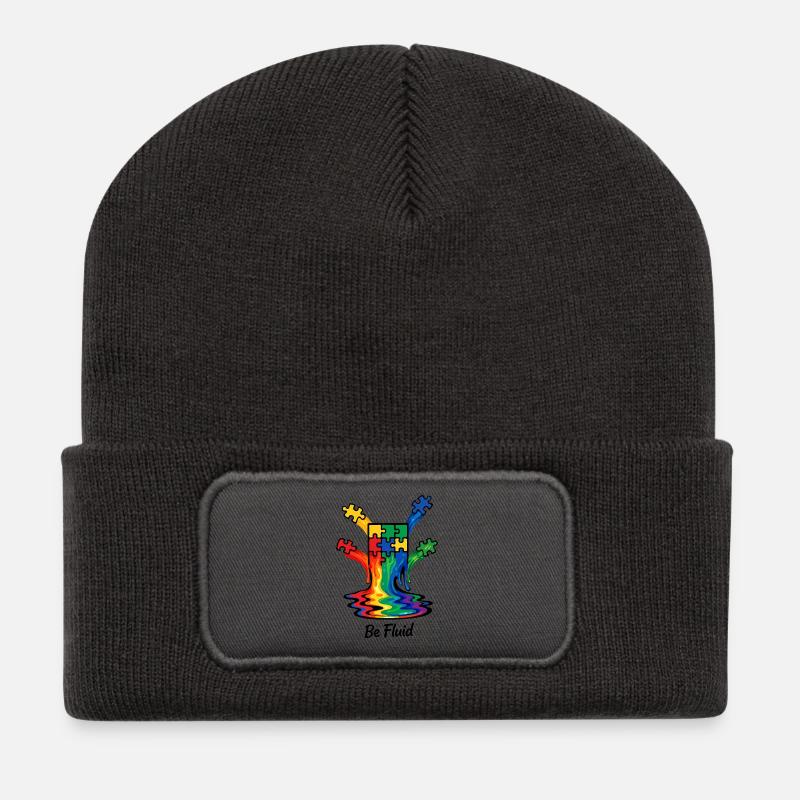Autism Puzzle Rainbow Melting Illustration - Recycled Patch Beanie - dark grey