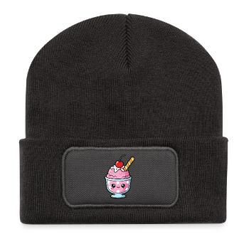 Kawaii Pink Sundae Cup - Recycelte Patch Beanie - Dunkelgrau - Vorne