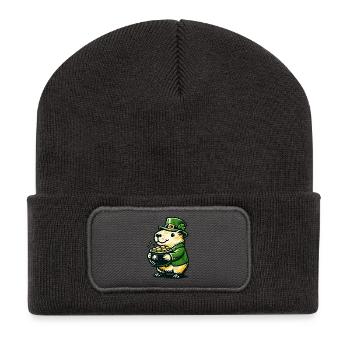 Capybara Glückskobold Goldtopf Geschenk lustig - Recycelte Patch Beanie - Dunkelgrau - Vorne