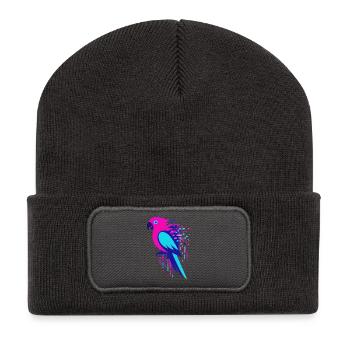 Glitch pixelated Geek parrot - Recycled Patch Beanie - dark grey - Front