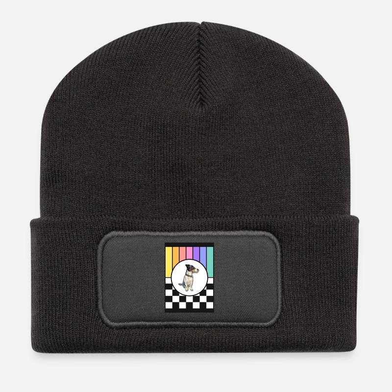 Hund im Regenbogenrahmen - Recycelte Patch Beanie - Dunkelgrau