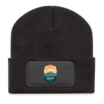 Insigne de voyage rétro du mont Vésuve de Naples - Beanie recyclé à patch - charbon - Devant