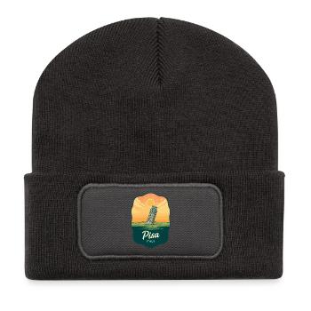 Pisa Leaning Tower Vintage Sunset Badge - Recycled Patch Beanie - dark grey - Front