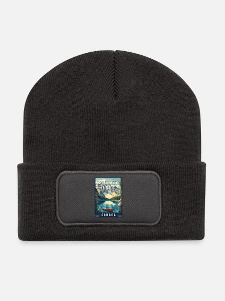 Entdecken Sie den Moraine Lake im Canada Banff Nationalpark - Recycelte Patch Beanie - Dunkelgrau