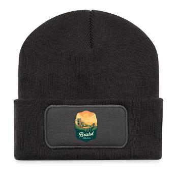 Bristol Clifton Bridge Vintage Sunset Badge - Recycled Patch Beanie - dark grey - Front