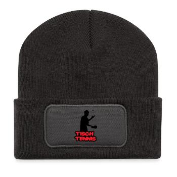 Tischtennis Retro Schriftzug - Recycelte Patch Beanie - Dunkelgrau - Vorne