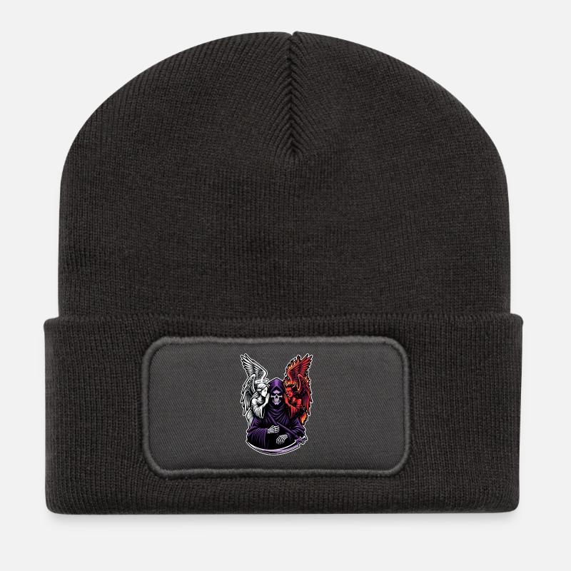 Grim Reaper with Angel and Demon - Recycled Patch Beanie - dark grey