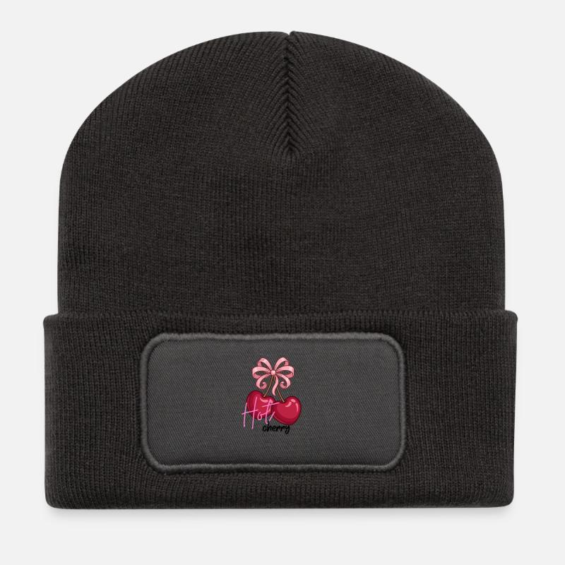 Cherry hearts with bow - Recycled Patch Beanie - dark grey