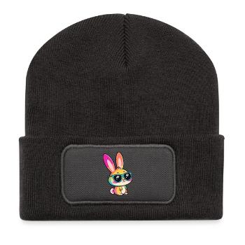 Lapin arcenciel en lunettes - Beanie recyclé à patch - charbon - Devant