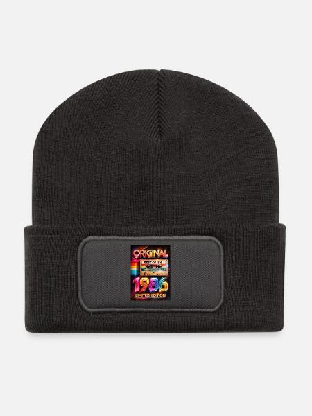 Original-Neon-Kassette von 1986 - Recycelte Patch Beanie - Dunkelgrau