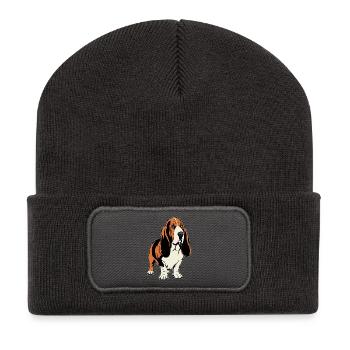 Basset-Hound_Hund_stehend_farbig - Recycelte Patch Beanie - Dunkelgrau - Vorne