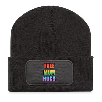 Maman gratuite câlins, lettres arc-en-ciel, fierté LGBT - Beanie recyclé à patch - charbon - Devant