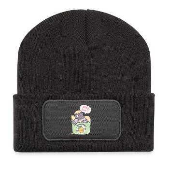 Lustige Taube entspannt sich in Zitronensorbet-Eiscreme - Recycelte Patch Beanie - Dunkelgrau - Vorne