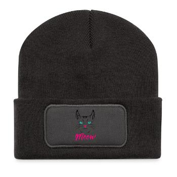 Süßes Katzenmiauen - Recycelte Patch Beanie - Dunkelgrau - Vorne