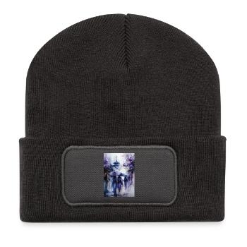 Blue Umbrellas in Purple Rain - Recycled Patch Beanie - dark grey - Front