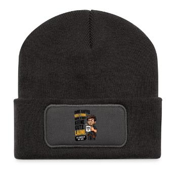 Kaffee Strom Gute Laune - Recycelte Patch Beanie - Dunkelgrau - Vorne