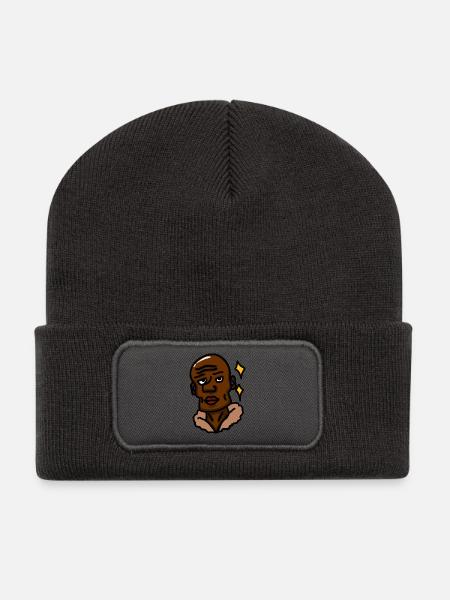 Selbstbewusster Schwarzer Mann Cartoon-Porträt - Recycelte Patch Beanie - Dunkelgrau