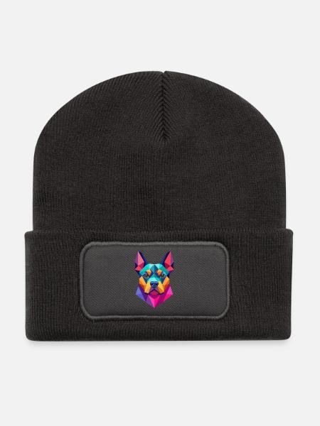 Hund Polygon geometrisch - Recycelte Patch Beanie - Dunkelgrau