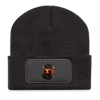 Black Cat Crescent Moon - Recycelte Patch Beanie - Dunkelgrau - Vorne