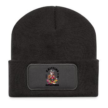 Stricken - Knitting is my superpower -  Wolf - Recycelte Patch Beanie - Dunkelgrau - Vorne