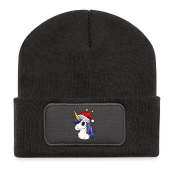 Einhorn Weihnachten - Recycelte Patch Beanie - Dunkelgrau - Vorne