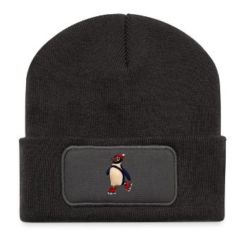 Schlittschuhpinguin - Recycelte Patch Beanie - Dunkelgrau - Vorne