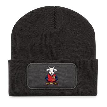 Retro Groovy Fire Goat Shirt | 70s Wavy Feuer Zieg - Recycelte Patch Beanie - Dunkelgrau - Vorne