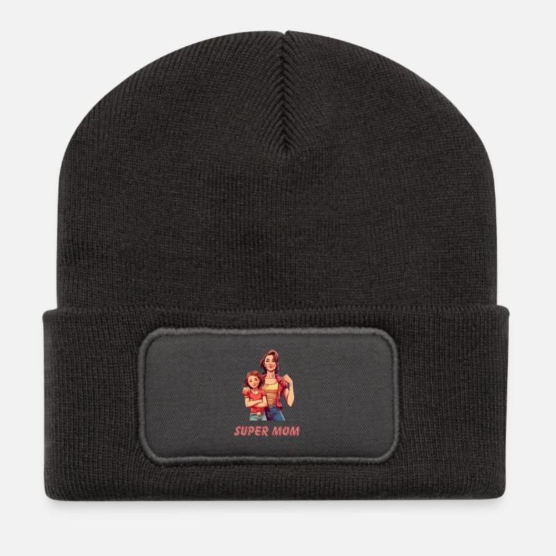Super Mom - Recycelte Patch Beanie - Dunkelgrau