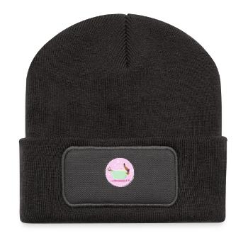 Happy dachshund in bath - Recycled Patch Beanie - dark grey - Front