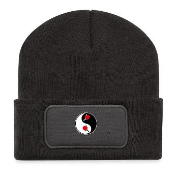 ping pong, yin yang team - Recycelte Patch Beanie - Dunkelgrau - Vorne