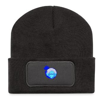 Oktopus Meer Sonnenuntergang Strand Urlaub Linien - Recycelte Patch Beanie - Dunkelgrau - Vorne