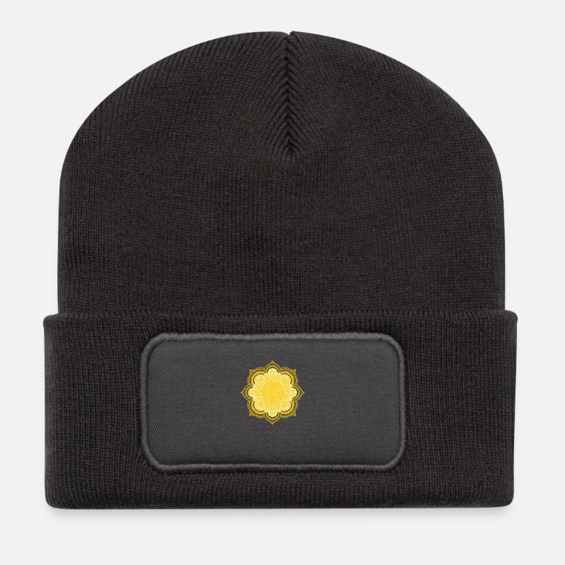 Mandala Gelb Sonne - Recycelte Patch Beanie - Dunkelgrau