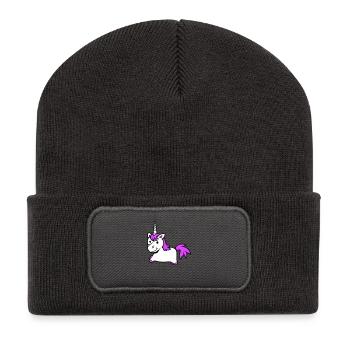 Einhorn Pink Süß Hübsch Freundlich Cartoon Pferd - Recycelte Patch Beanie - Dunkelgrau - Vorne