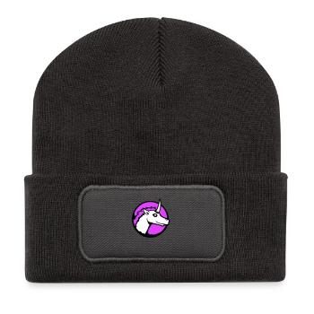 Einhorn Pink Süß Hübsch Freundlich Cartoon Pferd - Recycelte Patch Beanie - Dunkelgrau - Vorne