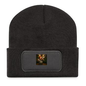 Marktschreier-Zwerg mit Joint-Megaphon - Recycelte Patch Beanie - Dunkelgrau - Vorne