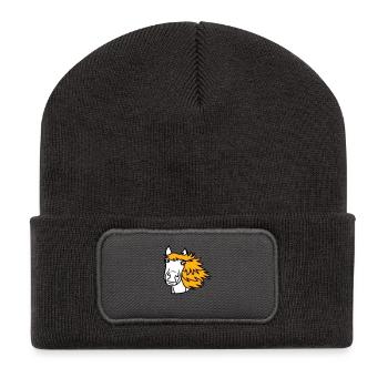 Pferd Süß Pony Fohlen Lange Haare Niedlich Comic - Recycelte Patch Beanie - Dunkelgrau - Vorne