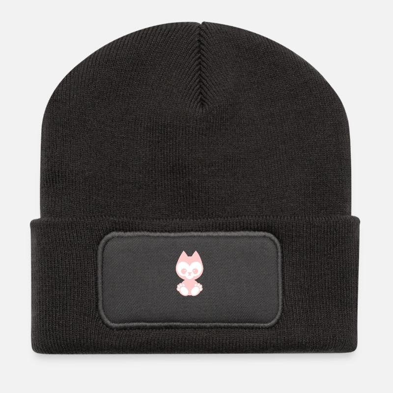 little animals - katze rosa - Recycelte Patch Beanie - Dunkelgrau