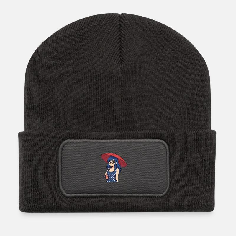 A young woman with an umbrella - Recycled Patch Beanie - dark grey